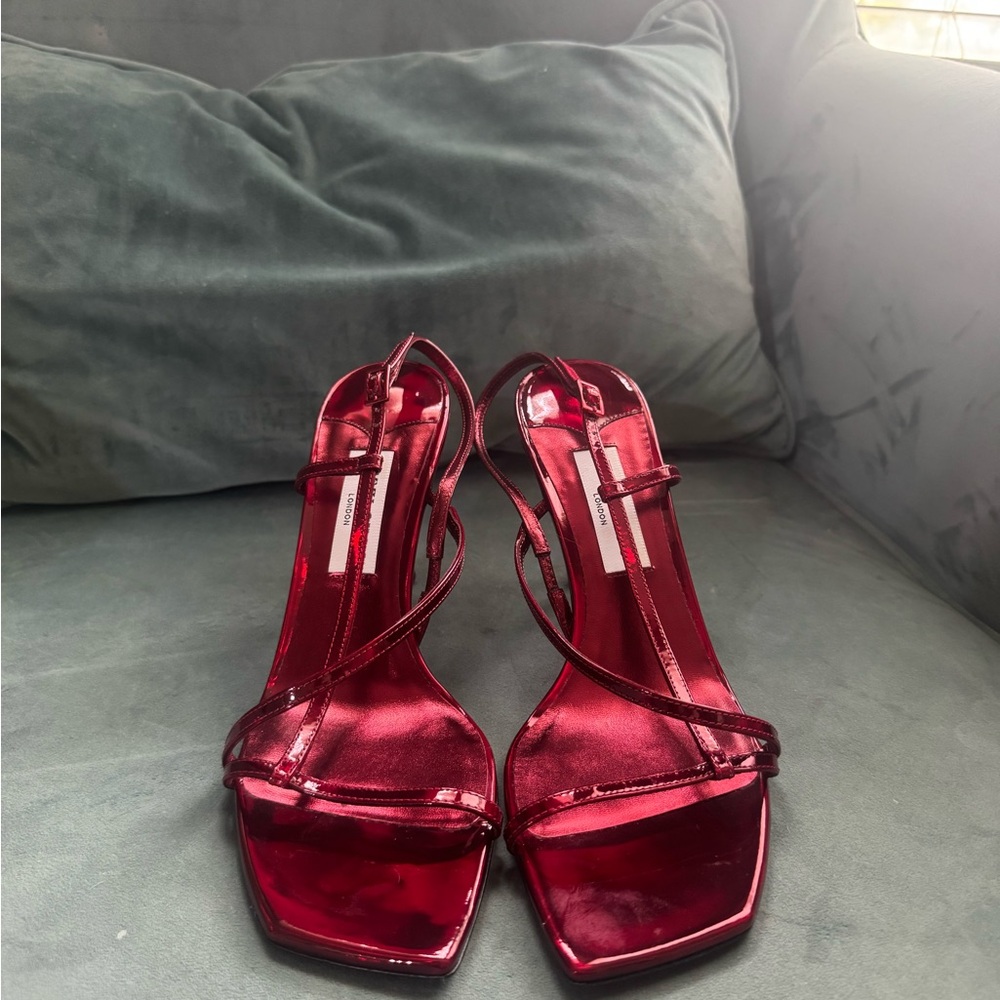 Jimmy Choo Etana Metallic Red Strappy High Heel Sandals